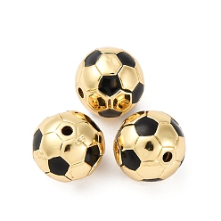 Настоящее золото 18K Латунные бусины, с эмалью, долговечный, стойки покрытие, без свинца и без кадмия, футбол, реальный 18 k позолоченный, 10 мм, отверстие : 1.2 мм