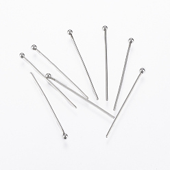 Stainless Steel Color 304 Stainless Steel Ball Head Pins, Stainless Steel Color, 30x0.8mm, 20 Gauge, Head: 2mm