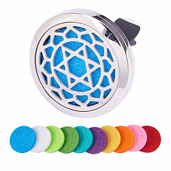 Mixed Color BENECREAT 316 Stainless Steel Car Diffuser Locket Clips, with Perfume Pad and Magnetic Clasps, Flat Round with Star of David, Mixed Color, 30x7mm