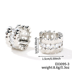 Серебро Блестящие минималистичные модные латунные серьги-кольца, с геометрическим узором из страз в форме круга, серебряные, 15x10 мм