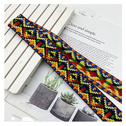 Colorful Ethnic Style Embroidery Rhombus Polyester Ribbons, Jacquard Ribbon, Garment Accessories, Flat, Colorful, 1-5/8 inch(40mm)