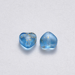 Dodger Blue Transparent Spray Painted Glass Beads, Heart, Dodger Blue, 6x6x4mm, Hole: 0.7mm