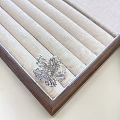 Flower Alloy Rhinestone Cuff Open Rings for Women, Silver, Flower, 15~20mm
