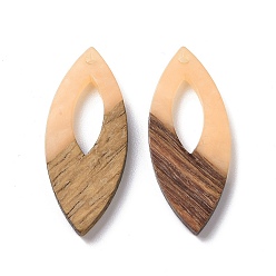PeachPuff Opaque Resin & Walnut Wood Pendants, Horse Eye Charms, PeachPuff, 38x15.5x3.5mm, Hole: 2mm