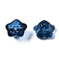Marine Blue Transparent Spray Painted Glass Beads, Flower, Marine Blue, 10x10x7mm, Hole: 1.2mm