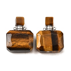 Тигровый глаз Натуральные подвески для флаконов с тигровым глазом, с 304 фурнитурой из нержавеющей стали, граненые, прямоугольник амулеты, цвет нержавеющей стали, 33~34x25x11~12 мм, отверстие : 1.9 мм