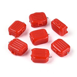 Красный Непрозрачные подвески смолы, чемодан очарование, с железной платиной петлей, красные, 31.5~32.5x23~24x14~14.5 мм, отверстие : 2 мм