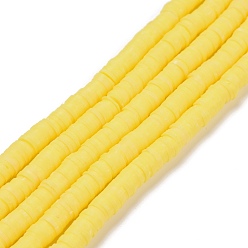 Jaune Brin de perles pate polymère faits à la main , pour les fournitures de bricolage bijoux artisanat, perles heishi, disque / plat rond, jaune, 6x0.5~1mm, Trou: 1.8mm, Environ 290~320 pcs/chapelet, 15.75 pouces ~ 16.14 pouces (40~41 cm)