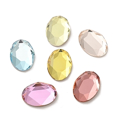 Mixed Color Glass Rhinestone Cabochons, Flat Back & Back Plated, Faceted, Oval, Mixed Color, 14x10x3.5mm