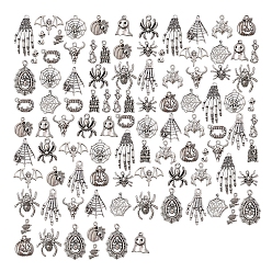 Antique Silver Halloween Theme Tibetan Style Alloy Pendants, Mixed Shapes Charms, Antique Silver, 25mm, 100pcs/style
