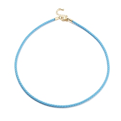 Небесно-голубой Изготовление плетеных круглых браслетов из искусственной кожи, с застежками-карабами из нержавеющей стали золотистого цвета, голубой, 17-1/8 дюйм (43.6 см)