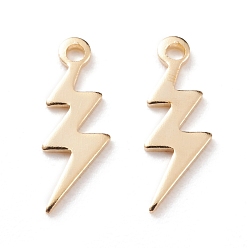 Real 24K Gold Plated Brass Charms, Lightning, Real 24K Gold Plated, 12x4x0.5mm, Hole: 1mm