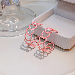 E0000-11 Pink Heart Серьги-кольца С-образной формы с росписью макаронами в стиле ретро для женщин