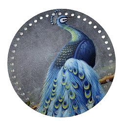 Peacock Flat Round Printed Acrylic Knitting Crochet Bottoms, Bag Weaving Board, for DIY Bags Purse Accessories, Peacock, 18x0.3cm, Hole: 5mm