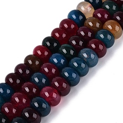 Gemischte Farbe Natürliche Achat Perlen Stränge, glatte Rondelle, gefärbt, Gemischte Farbe, 12x7.5 mm, Bohrung: 0.5~1.2 mm, ca. 48~56 Stk. / Strang, 14.17~16.73 Zoll (36~42.5 cm)