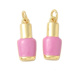 Бледно-Розовый Латунь эмаль подвески, лак для ногтей очарование, с целью перехода в кольце, без свинца и без кадмия, долговечный, стойки покрытие, реальный 18 k позолоченный, розовый жемчуг, 17.5x7.5x3 мм, отверстие : 3.4 мм