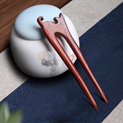 Sienna Chinese Style Cat Rosewood Hair Forks, U Shaped Hairpin, for Women Girls , Sienna, 130mm