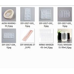 White Olycraft Ocean Theme DIY Silicone Molds Kits, Include Birch Wooden Craft Ice Cream Sticks and Plastic Transfer Pipettes, Latex Finger Cots, Plastic Measuring Cup, White, 58x96x7mm, Inner Diameter: 7~24x12~23mm