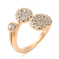 Light Gold Crystal Rhinestone Flat Round Open Cuff Rings, Alloy Ring for Women, Light Gold, Inner Diameter: 18mm