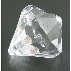 Clear Faceted Diamond Transparent Acrylic Pendants, Clear, 15x16mm, Hole: 1mm, about 260pcs/500g