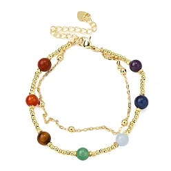 Смешанные камни Браслеты из натуральных смешанных драгоценных камней чакра, латунные многорядные браслеты для женщин, долговечный, 7 дюйм (17.8 см) ~ 7-3/8 дюйм (18.6 см)