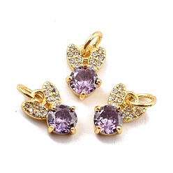 Фиолетовый Латунные микро проложить кубического циркония прелести, реальный 18 k позолоченный, без кадмия и без свинца, кролик, фиолетовые, 10x6.5x3 мм, отверстие : 3.8 мм