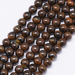 Tiger Iron Natural Yellow Tiger Iron Bead Strands, Round , 4mm, Hole: 1mm, about 95pcs/strand, 15.74 inch