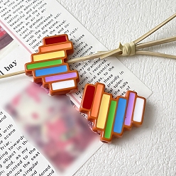 Orange Colorful Love Heart Acrylic Bead, Stripe, Rainbow Color Pride, Orange, 28x24mm