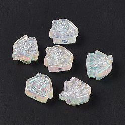 WhiteSmoke UV Plating Rainbow Iridescent Acrylic Beads, House, WhiteSmoke, 16x17.5x8mm, Hole: 3.5mm