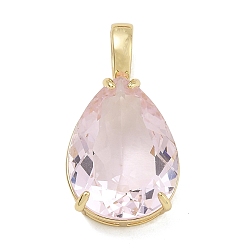 Pink Подвески из латуни и стекла k9, граненые амулеты-капли, долговечный, без кадмия и без свинца, реальный 18 k позолоченный, розовые, 29.5x15.5x10 мм, отверстие : 8x6 мм