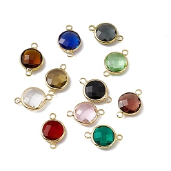 Mixed Color Transparent K9 Glass Connector Charms, with Light Gold Plated Brass Findings, Faceted, Flat Round Links, Mixed Color, 19.5x12.5x4.5mm, Hole: 2mm
