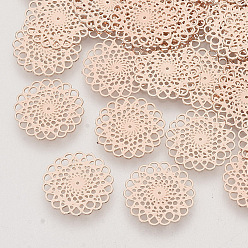 Розовое Золото Латунь филигрань столяры ссылки, гравированные металлические украшения, долговечный, цветок, розовое золото , 13x0.3 мм, отверстие : 1.2 мм