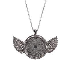 Bronze Alliage gros pendants cabochon paramètres, avec strass cristal, sans cadmium et sans plomb, plat rond avec l'aile, gris anthracite, Plateau: 30 mm, 46x68x4mm, Trou: 5.5x3.5mm