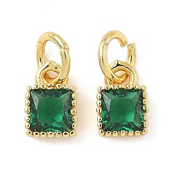 Зеленый Квадратных латуни микро проложить кубического циркония подвески, стойки покрытие, долговечный, без кадмия и без свинца, золотые, с целью перехода в кольце, зелёные, 7x5x2.5 мм, отверстие : 3.6 мм