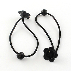Black Flower Hair Accessories Elastic Hair Ties, Ponytail Holder, with Acrylic, Black, 180x2mm, 100pcs/bundle