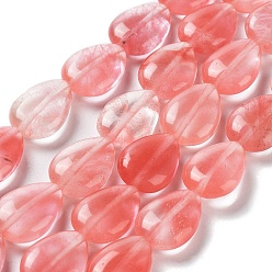 Cherry Quartz Glass Cherry Quartz Glass Beads Strands, Teardrop, 17.5~18x13x6mm, Hole: 1.2mm, about 22pcs/strand, 15.24 inch(38.7cm)