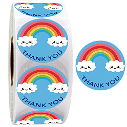 Deep Sky Blue Thank You Stickers Roll, Waterproof PVC Plastic Sticker Labels, Self-adhesion, for Card-Making, Scrapbooking, Diary, Planner, Cup, Mobile Phone Shell, Notebooks, Rainbow Pattern, Deep Sky Blue, 2.5cm, about 500pcs/roll