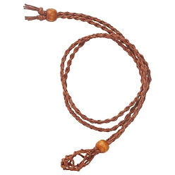 Brun Fabrication de collier de pochette en macramé de cordon ciré tressé réglable, pierre interchangeable, avec des perles en bois  , brun, 17.7 pouce (45 cm), trou pour pochette: 10 mm