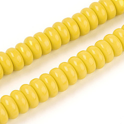 Золотистый Непрозрачные с напылением стеклянные бусины, рондель, золотые, 8~8.5x4.5~5 мм, отверстие : 1.2 мм, около 75~77 шт / нитка, 14.96 дюйм (38 см)