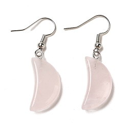 Розовый Кварц Серьги с подвесками в форме полумесяца из натурального розового кварца, платиновые латунные серьги, 41.5x12 мм
