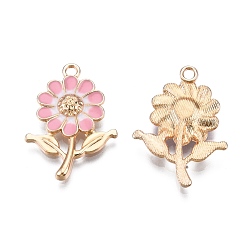 Pink Подвески из эмали и сплава, золотые, подсолнечник, розовые, 27x19x3.5 мм, отверстие : 1.8 мм