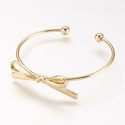 Real 18K Gold Plated Brass Cuff Bangle, Real 18K Gold Plated, Bowknot, Golden, 2 inchx2-1/4 inch(50x57mm)