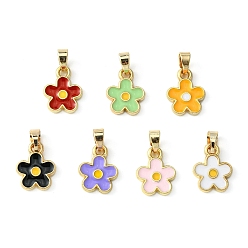Mixed Color Alloy Enamel Charms, with Brass Snap on Bails, Flower Charms, Mixed Color, 13x10x2mm, Hole: 5x4mm