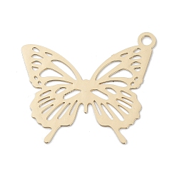 Light Gold Brass Filigree Pendants, Butterfly Charm, Light Gold, 16.5x18.5x0.2mm, Hole: 1.4mm