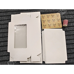 White Nbeads Cake Packaing Sets, Including Kraft Paper Cake Box & Thank You Sealing Stickers & Cotton Cord, Rectangle, White, Box: 24x16x7.6cm