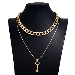 2# Hip Hop Chunky Chain Metal Necklace with Vintage Key Pendant for Women