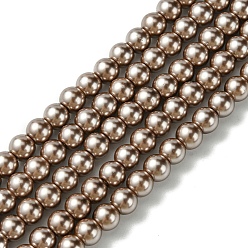 Chameau Brins de perles de verre teint écologiques, ronde, cordon en coton fileté, chameau, 6mm, Trou: 1.2~1.5mm, Environ 70 pcs/chapelet, 15.7 pouce