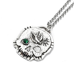 Bird Skull Rhinestone Pendant Necklaces with Rolo Chains, Alloy Jewelry for Men Women, Bird, 27.17 inch(69cm)