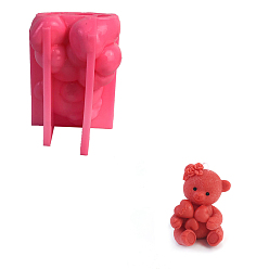 Hot Pink Valentine's Day 3D Bear Hugging Heart DIY Silicone Candle Molds, Aromatherapy Candle Moulds, Scented Candle Making Molds, Hot Pink, 8x8.1x11.2cm