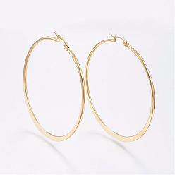 Golden 304 Stainless Steel Big Hoop Earrings, Hypoallergenic Earrings, Flat Ring Shape, Golden, 12 Gauge, 64~66x2mm, Pin: 0.7x1mm